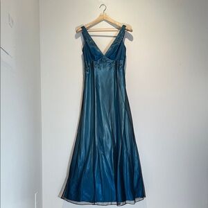 Blue Ombre A-Line, V-Neck, Empire Waisted Evening Dress